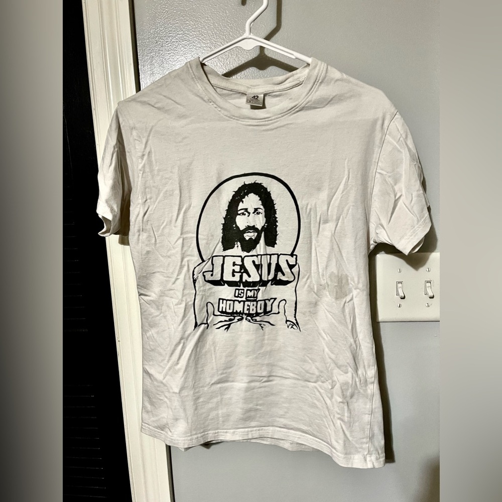 vintage retro ‘jesus is my homeboy’ white shirt - size small